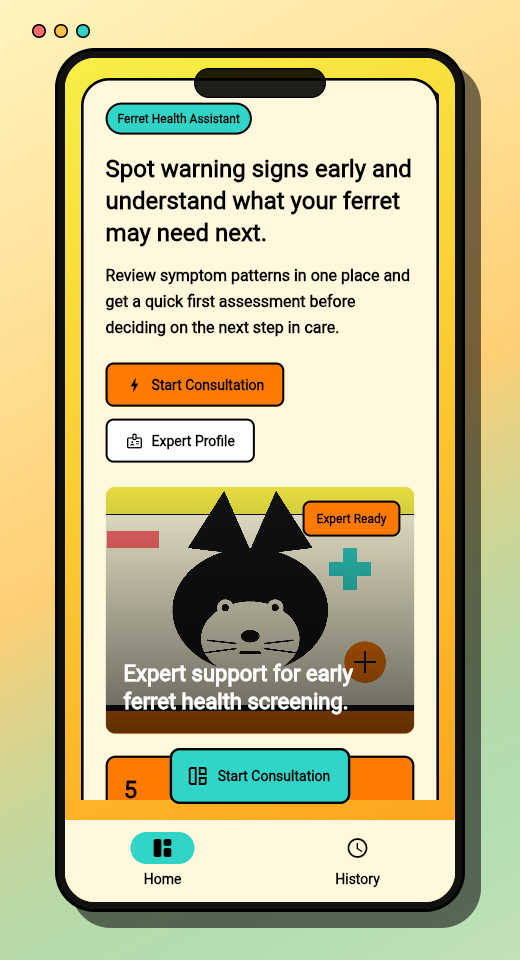 Ferret Health Assistant home screen