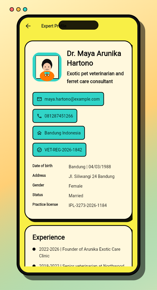 Ferret Health Assistant expert profile screen