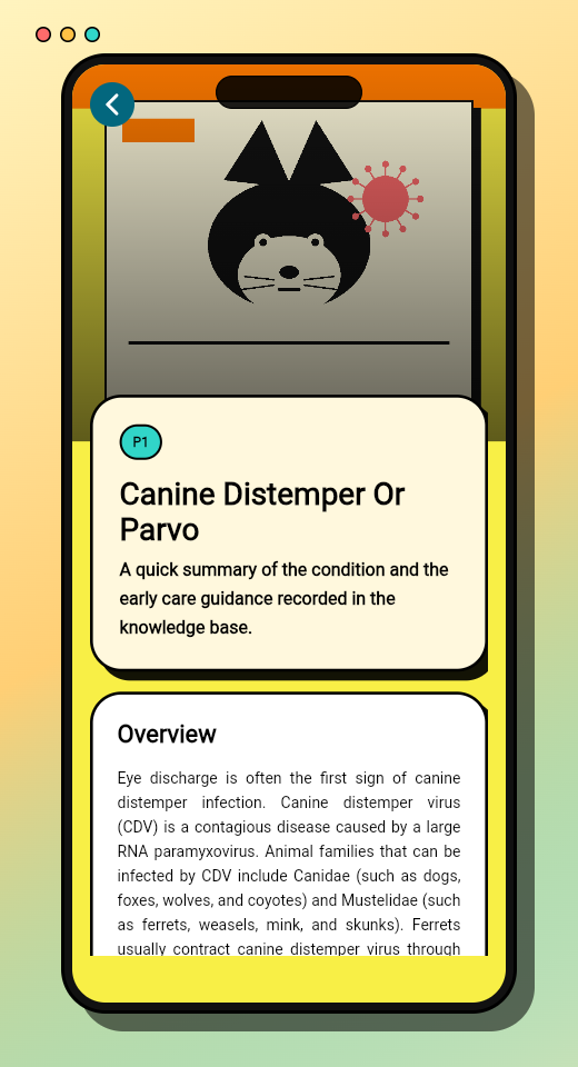 Ferret Health Assistant disease detail screen